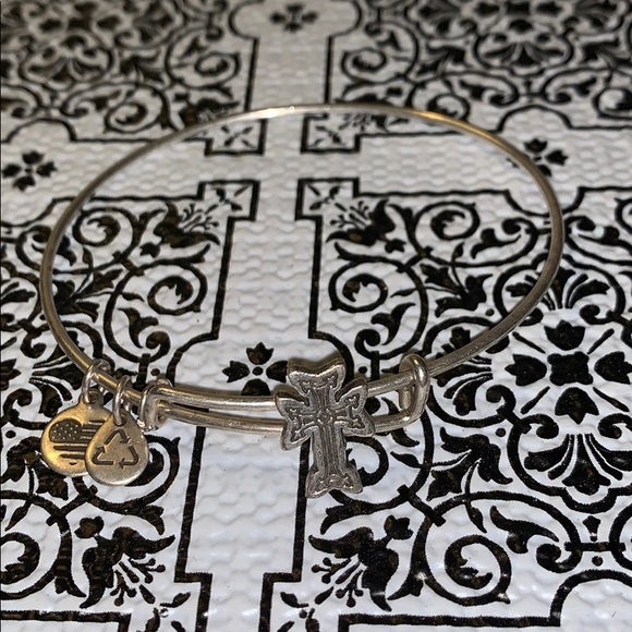 Silver Alex and Ani cross bangle bracelet. - Picture 2 of 2